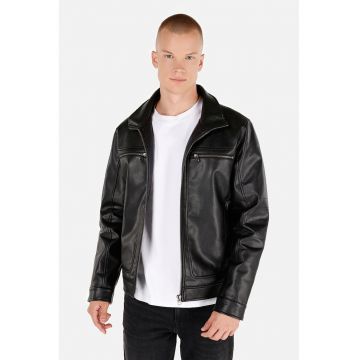 Jacheta de piele ecologica cu fermoar - Negru