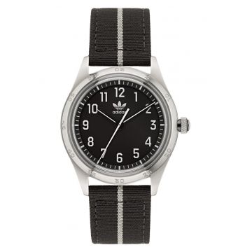 Ceas barbatesc  CODE FOUR - carcasa inox - curea sintetica - rezistent la apa 5 ATM - negru/argintiu