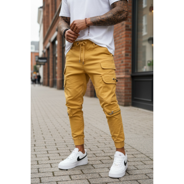 Pantaloni de trening cargo  crem  conici Y101 26-4