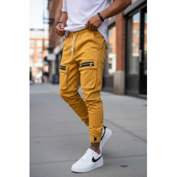 Pantaloni de trening cargo  crem  conici Y103 40-1