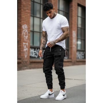 Pantaloni de trening cargo  negri  conici Y310 93-4