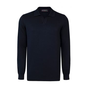 Pulover polo de bumbac cu model uni