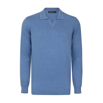Pulover polo de bumbac cu model uni