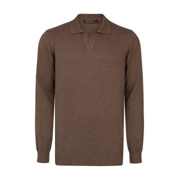 Pulover polo de bumbac cu model uni