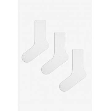 Set de sosete striate uni - 3 perechi - Alb