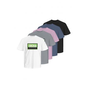 Set de tricouri cu imprimeu logo - 5 piese - Alb/Negru/Gri
