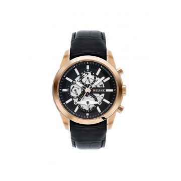 Ceas barbatesc  model WWG401005L - cu mecanism Quartz - rezistent la apa 5 ATM - curea neagra - carcasa rotunda din otel