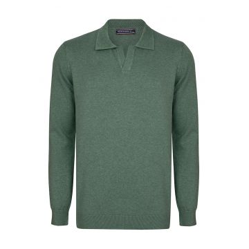 Pulover polo de bumbac cu model uni