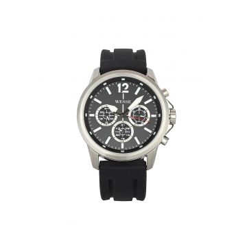 Ceas barbatesc mecanism Quartz - rezistenta la apa 5 ATM - argintiu - curea neagra - display analogic Ceas barbatesc mecanism Quartz - rezistenta la apa 5 ATM - argintiu - curea neagra - display analogic