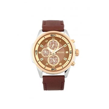 Ceas barbatesc  model WWG400104L - argintiu - curea maro - mecanism Quartz - rezistenta la apa 3 ATM