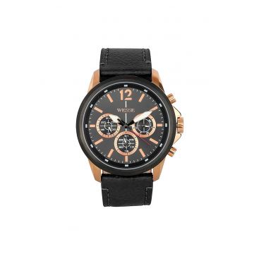 Ceas barbatesc  model WWG400502L - cu mecanism Quartz - rezistent la apa 5 ATM - curea neagra - carcasa rotunda din otel