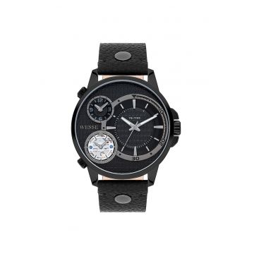 Ceas barbati  mecanism Quartz - rezistenta la apa 5 ATM - negru - curea din piele