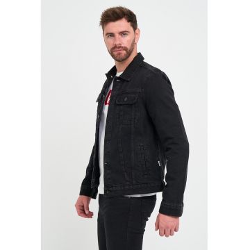 Jacheta de denim cu buzunare pe piept - Negru
