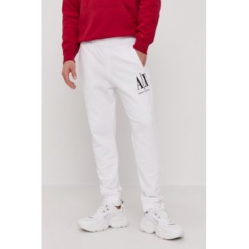 Armani Exchange Pantaloni bărbați, culoarea alb, material neted