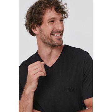 Boss Tricou bărbați, culoarea negru, material neted