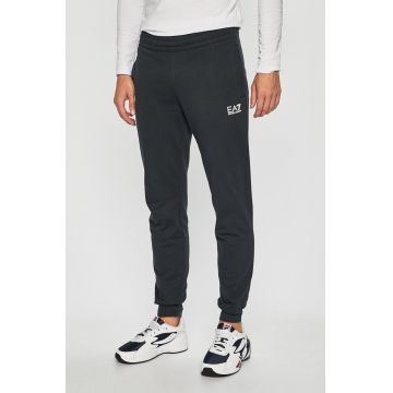 EA7 Emporio Armani Pantaloni bărbați, culoarea albastru marin, material neted