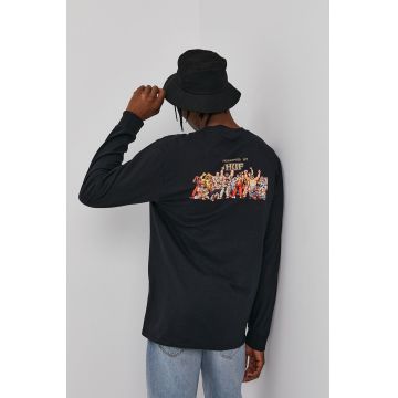 HUF Longsleeve bărbați, culoarea negru, cu imprimeu