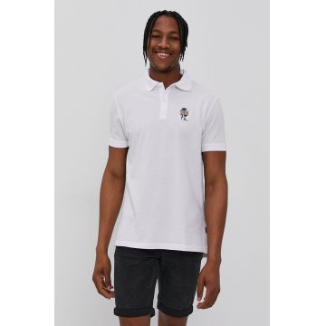 John Frank Tricou Polo bărbați, culoarea alb, material neted