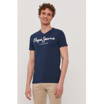 Pepe Jeans Tricou bărbați, culoarea albastru marin, cu imprimeu