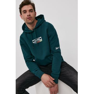 Reebok Bluză GN5971 bărbați, culoarea verde, cu imprimeu