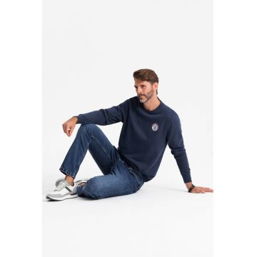 Bluza de trening cu model uni si aplicatie pe piept - Bleumarin