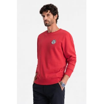 Bluza de trening cu model uni si aplicatie pe piept - Coral