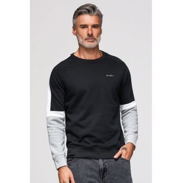 Bluza de trening din amestec de bumbac cu decolteu la baza gatului - Alb/Negru/Gri melange