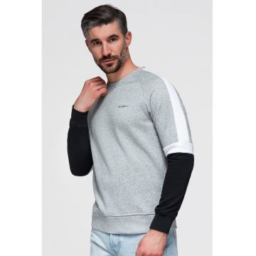 Bluza de trening din amestec de bumbac cu decolteu la baza gatului - Negru stins/Gri melange/Alb murdar