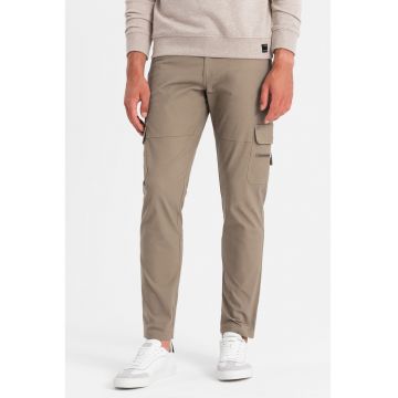 Pantaloni cargo cu croiala dreapta si buzunare cu fermoar - Kaki