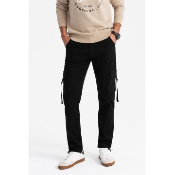 Pantaloni cargo cu croiala dreapta si terminatii ajustabile - Negru