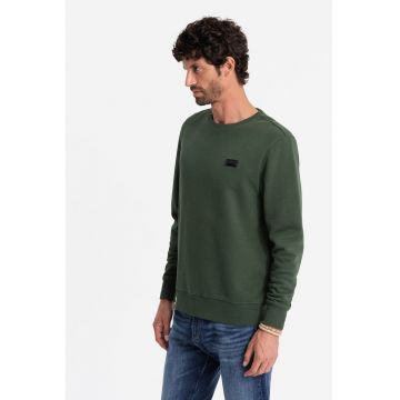 Bluza de trening cu decolteu la baza gatului si model uni - Verde inchis