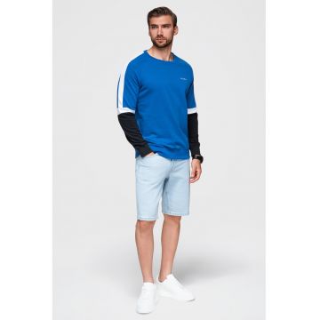 Bluza de trening din amestec de bumbac cu decolteu la baza gatului - Alb/Negru stins/Albastru royal