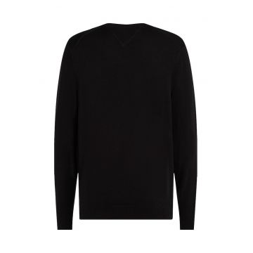 Pulover de bumbac cu decolteu in V - Negru