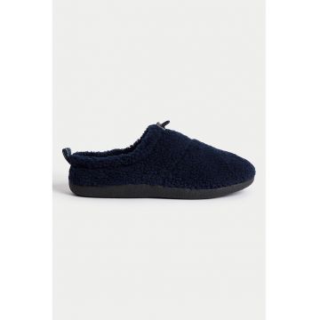 Papuci cu aspect de material teddy - Bleumarin