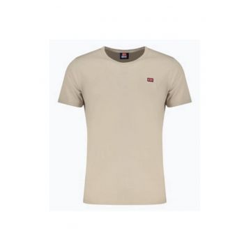 Tricou barbati din bumbac cu decolteu la baza gatului -  bej
