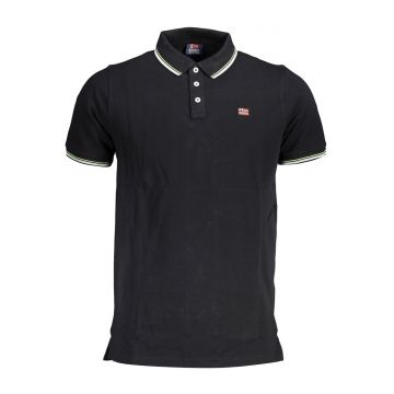 Tricou polo barbati cu logo si detalii contraste - din bumbac -  Negru