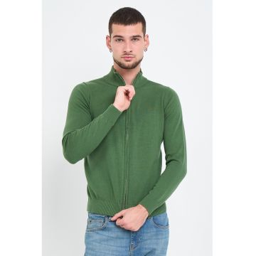 Bluza de trening cu model uni si fermoar - Verde aquamarin