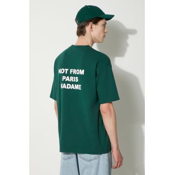 Drôle de Monsieur tricou din bumbac Le T-Shirt Slogan barbati, culoarea verde, cu imprimeu, PERM-TS203-CO002-DGN