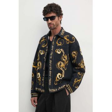 Versace Jeans Couture geacă din denim bărbați, culoarea negru, de tranziție, oversized, 77GAS40P ES125LO1