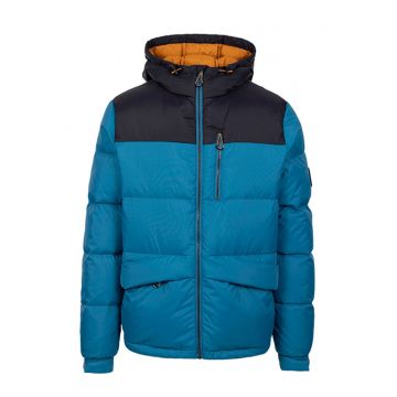 Geaca cu puf si gluga Erris - Negru/Turcoaz