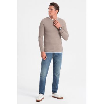 Pulover slim fit cu model uni - Bej