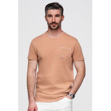 Tricou cu buzunar pe piept - Maro camel