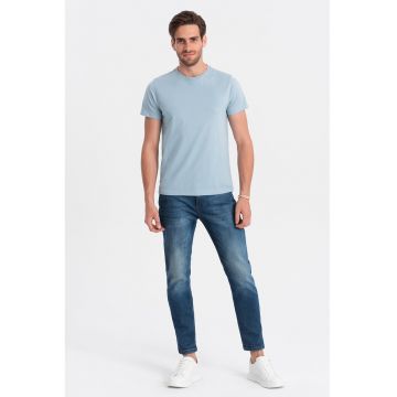 Tricou uni cu decolteu la baza gatului - Albastru pastel