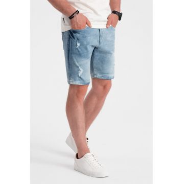 Blugi scurti cu detalii cu aspect deteriorat - Albastru pastel