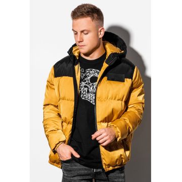 Geaca bufanta cu gluga si aspect matlasat - Galben