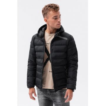 Geaca matlasata cu buzunare cu fermoar - Negru