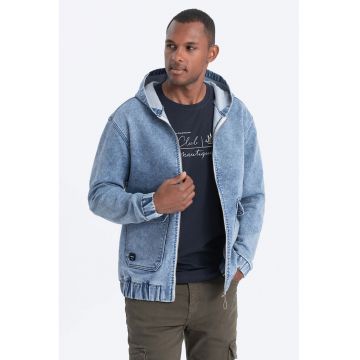 Jacheta de denim cu gluga - Albastru melange