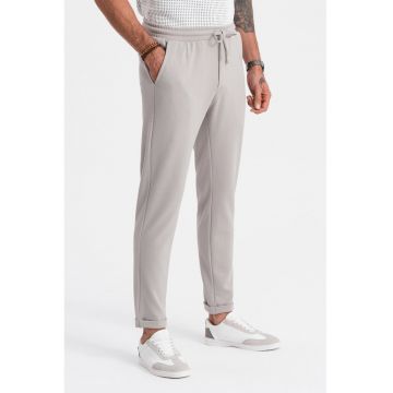 Pantaloni cu talie ajustabila si snur - Gri cenusiu