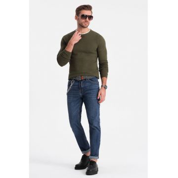 Pulover slim fit cu model uni - Kaki