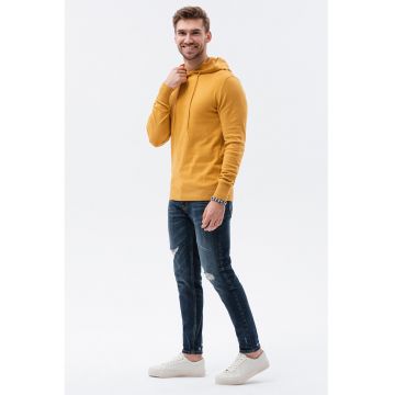 Pulover tricotat fin cu gluga - Galben inchis